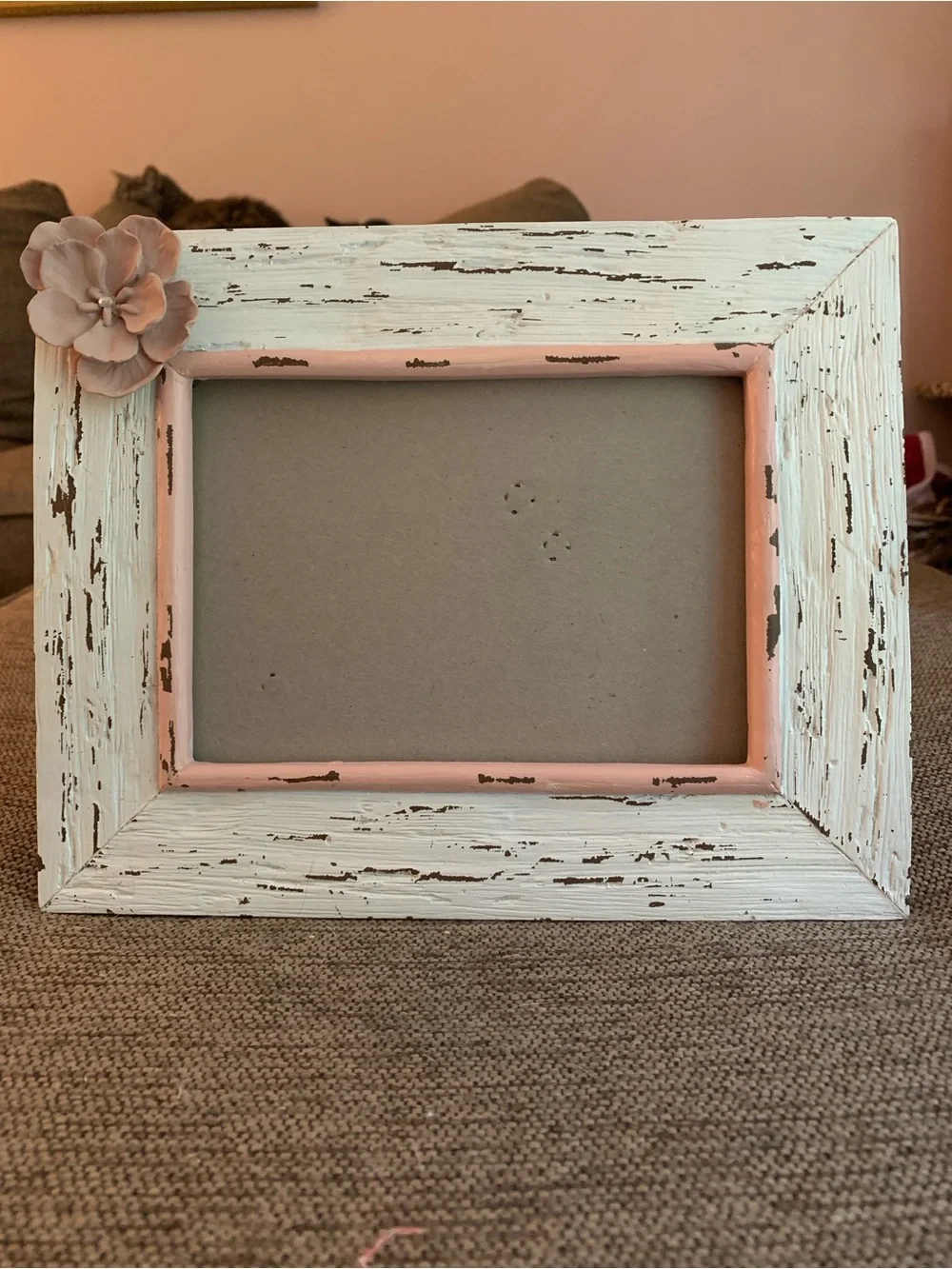 Distressed White and Soft Pink Floral Photo Frame - Home Accents 5 x 7